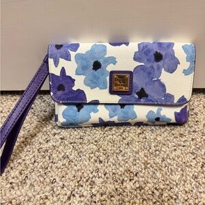 Dooney & Bourke Blue and White Clutch with Gold Accents